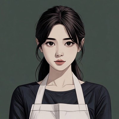 Asian woman wearing apron