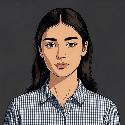 Asian woman in checkered shirt portrait