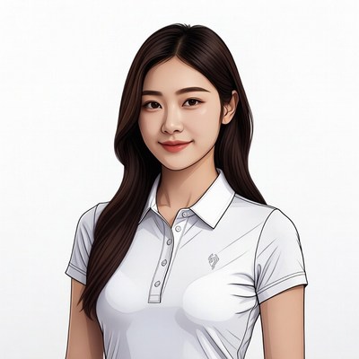 Asian woman in white polo shirt