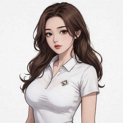 Asian woman in white polo shirt