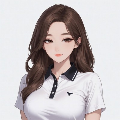 Anime girl in white polo shirt