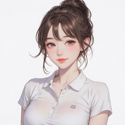 Asian woman in white polo shirt