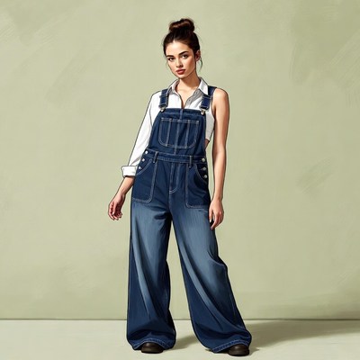 Woman in blue denim overalls