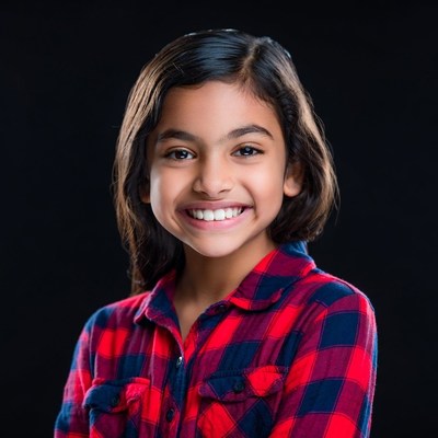 Smiling Indian girl in plaid shirt