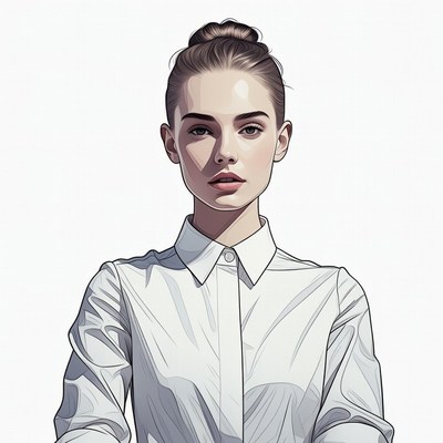 Woman with bun in white shirt