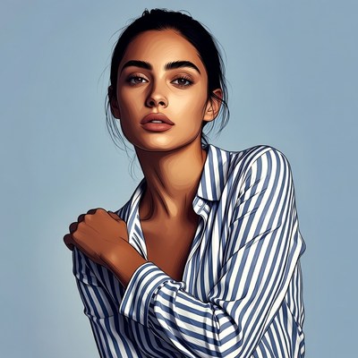Beautiful woman in striped shirt