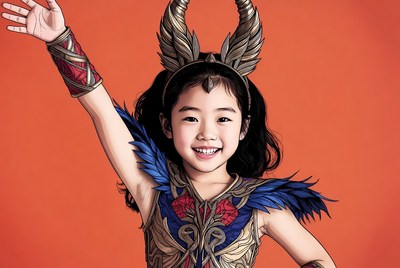 Asian girl in winged armor costume