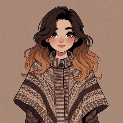 Woman in knitted poncho illustration