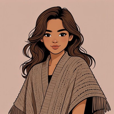 Asian woman in knitted poncho