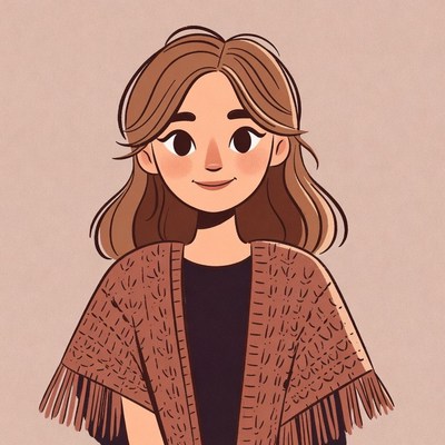 Smiling woman in fringed cardigan