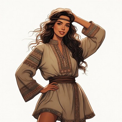 Beautiful woman in embroidered boho dress