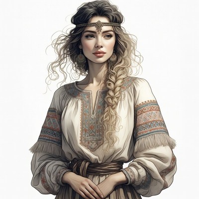 Beautiful woman in embroidered folk dress