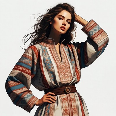 Woman in embroidered ethnic dress