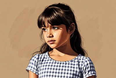 Portrait of young girl in checkered dress