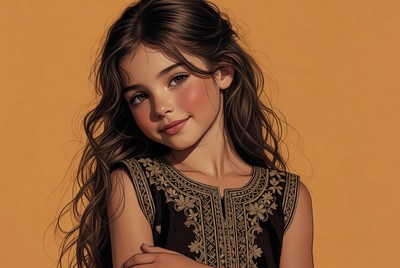 Girl with embroidered top smiling