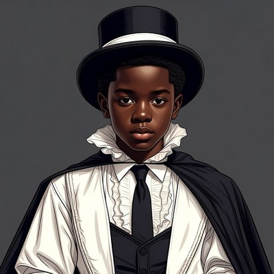 African-American boy in top hat and cape