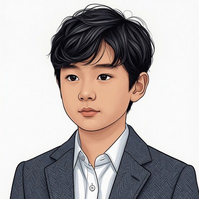 Asian boy in suit illustration