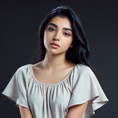 Beautiful woman with long black hair