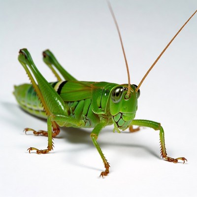 Green grasshopper on white background