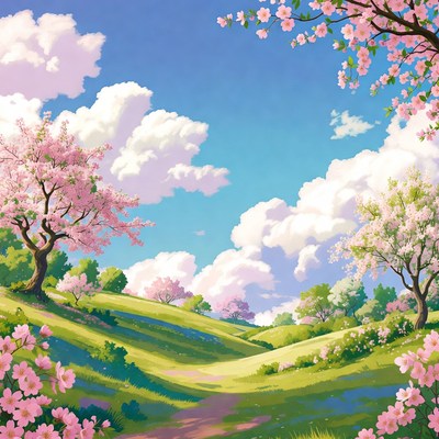 Cherry Blossom Landscape with Path