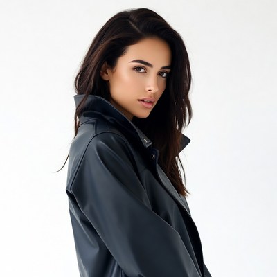 Woman in black leather jacket