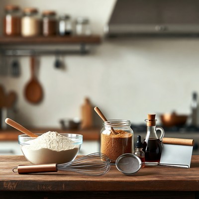 Baking Ingredients on Wooden Table