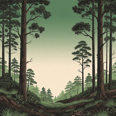 Tall Pine Trees in Forest Illustration