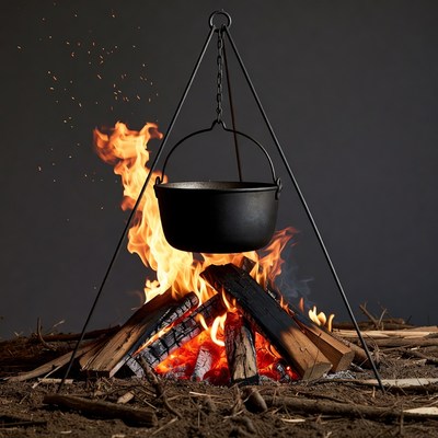 Campfire with black pot