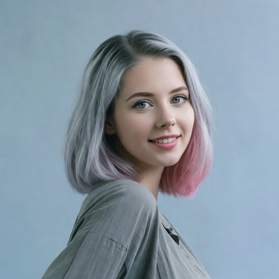 Woman with silver pink hair