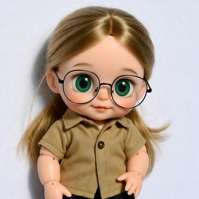 Blonde girl doll wearing glasses
