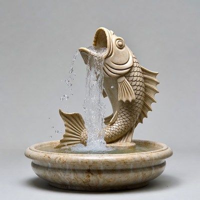 Carved stone fish fountain with water