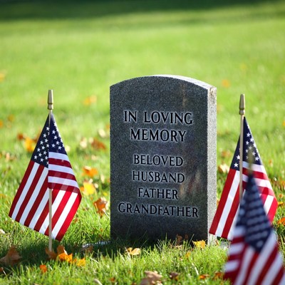 Beloved Husband Grandfather Headstone with Flags