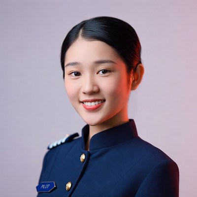 Asian woman in navy uniform