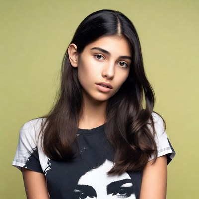 Young woman in graphic t-shirt