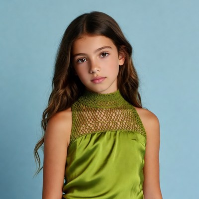 Girl in green crochet neck top