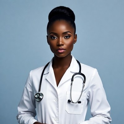 African-American woman doctor with stethoscope
