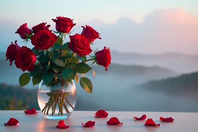 Red Roses Bouquet in Glass Vase