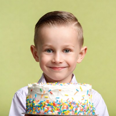 Boy holding birthday cake