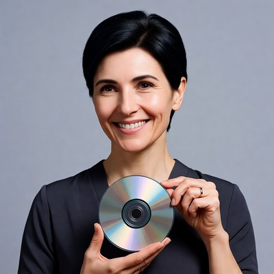 Smiling woman holding CD