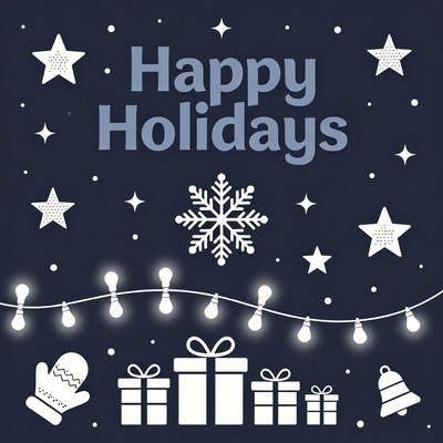 Happy Holidays Clipart with Snowflakes