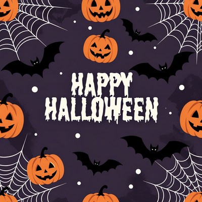 Happy Halloween with Pumpkins and Bats