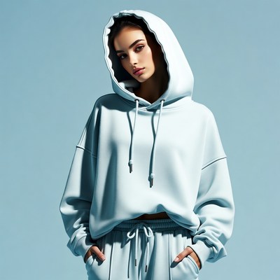 Woman in oversized blue hoodie