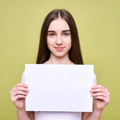 Young woman holding blank sign