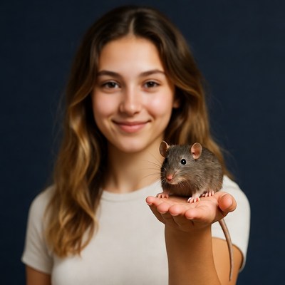 Girl holding pet rat