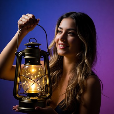 Woman holding glowing lantern