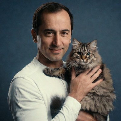 Man holding fluffy cat
