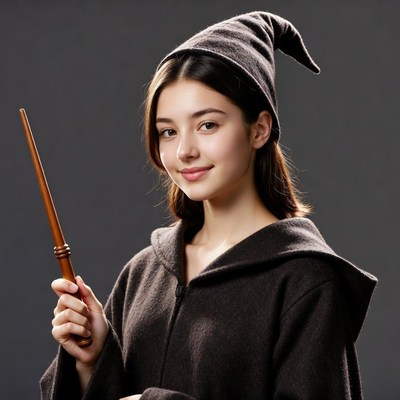Asian girl wizard with wand