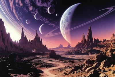 Alien Landscape with Multiple Planets