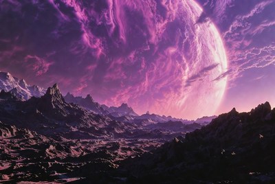 Purple Moon Over Alien Mountains