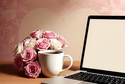 Pink Roses Laptop Coffee Cup